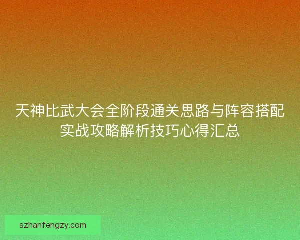天神比武大会全阶段通关思路与阵容搭配实战攻略解析技巧心得汇总